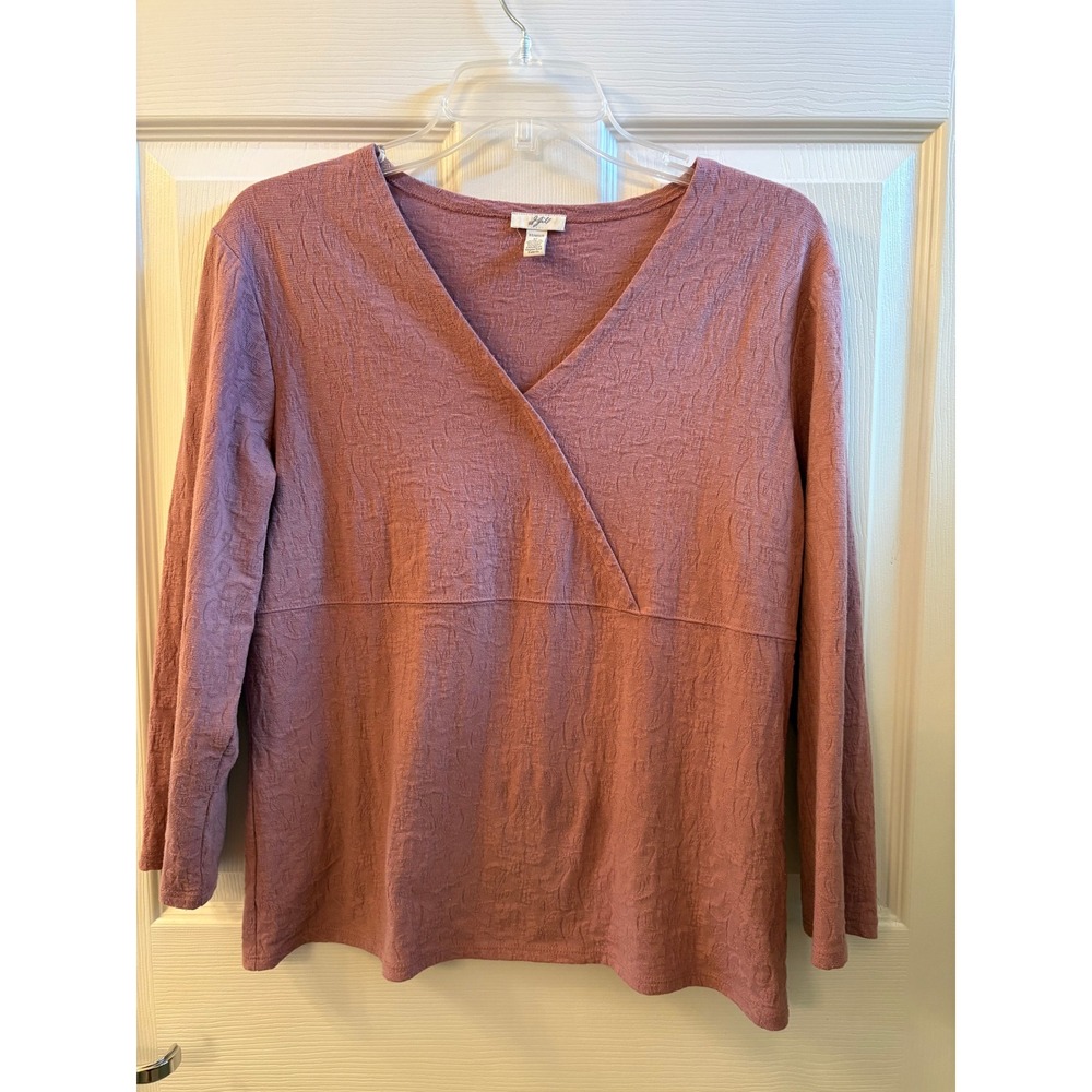 J. Jill Textured  Wrap‎ V-Neck Empire Waist Long Sleeve Top Medium
